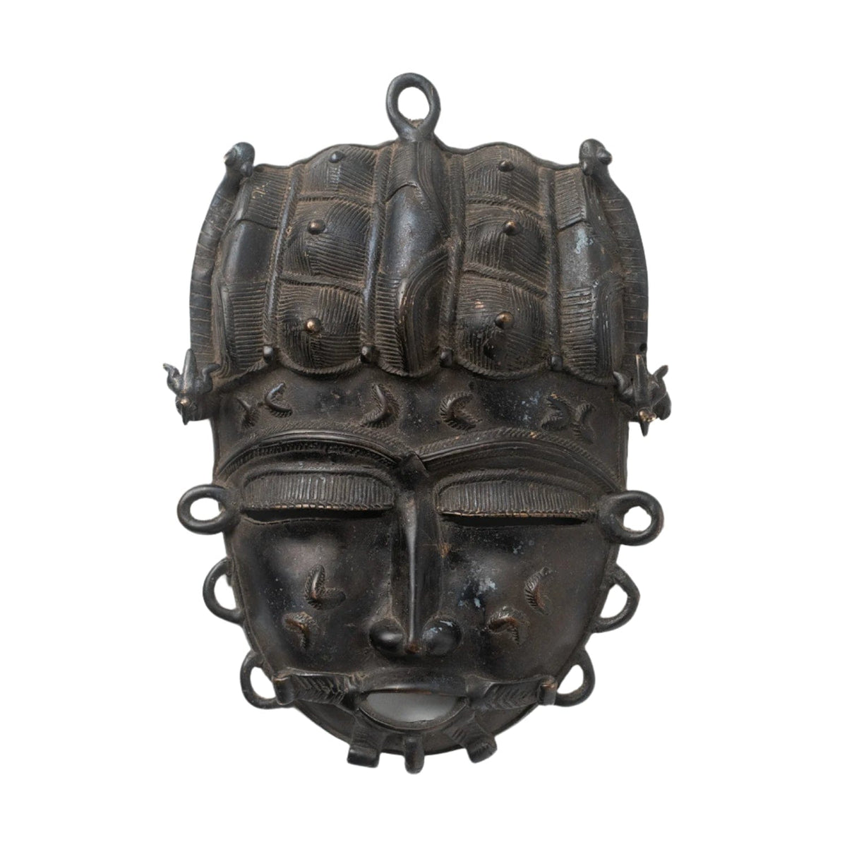 Vintage Senufo bronze mask from Côte d'Ivoire – front view