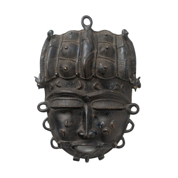 Vintage Senufo bronze mask from Côte d'Ivoire – front view