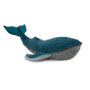 Plush whale toy with textured gray belly on a white background