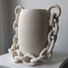 White Handmade ceramic vase with chain vessel