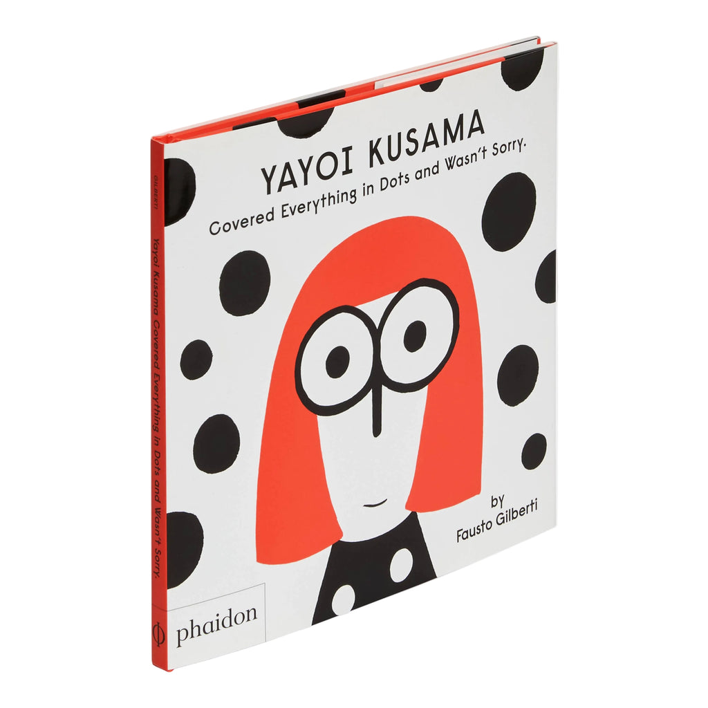 Book titled 'Yayoi Kusama: Covered Everything in Dots and Wasn't Sorry' with a polka dot design on the cover.
