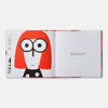 Open book with a character illustration and text on a white background