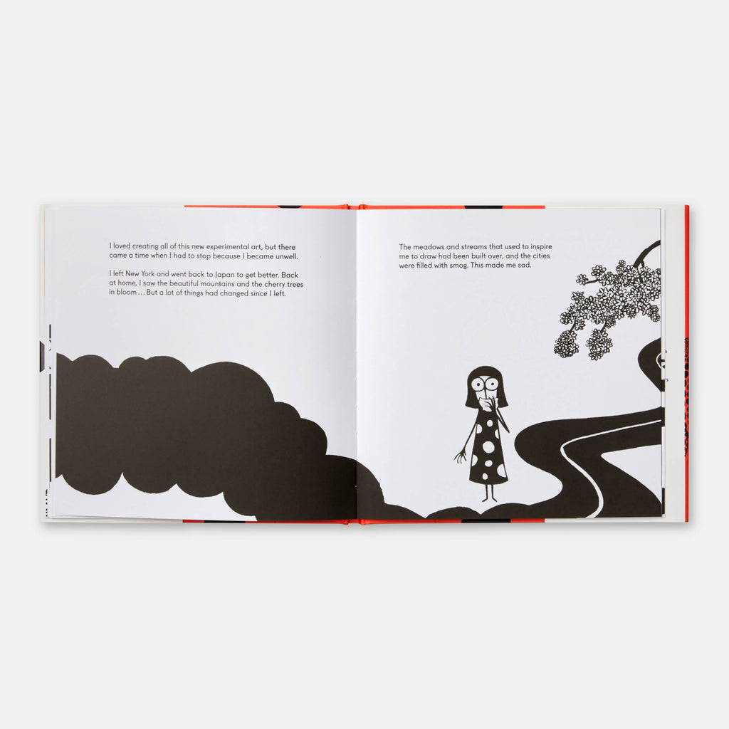 Open book with black and white illustrations on a white background