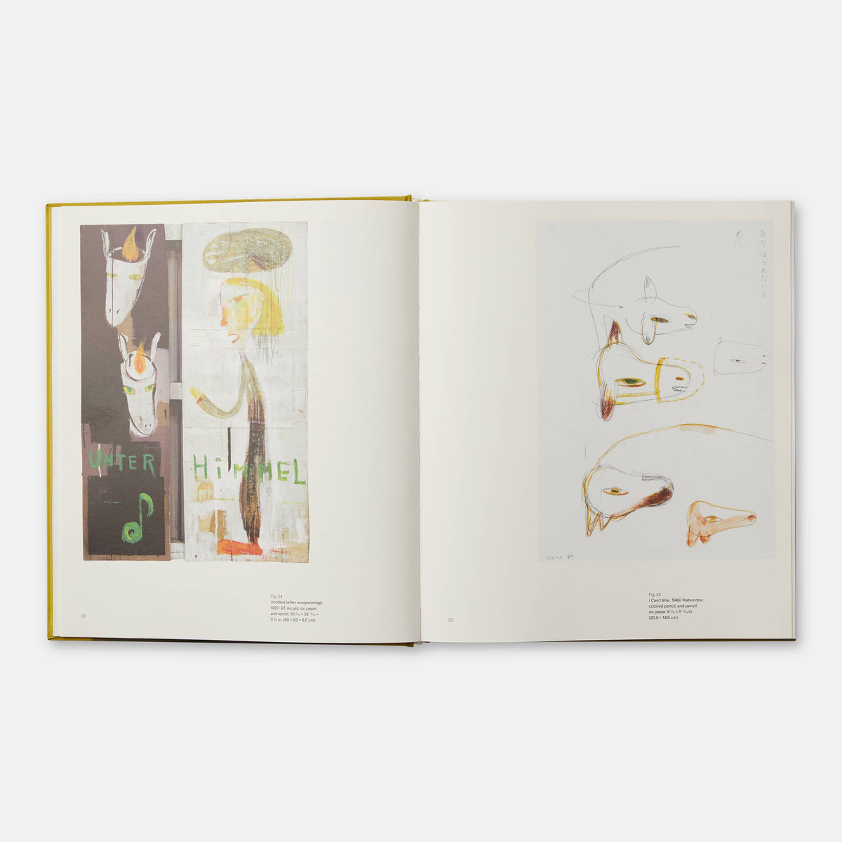 Open book displaying artistic illustrations on a white background