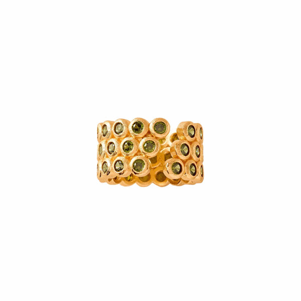 Gold ring with Olive Green Cubic Zirconia gemstones 