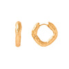 Gold hoop earrings on a beige background