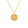 gold necklace with a round cancer zodiac pendant