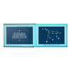 Open book with a constellation diagram and text on a white background