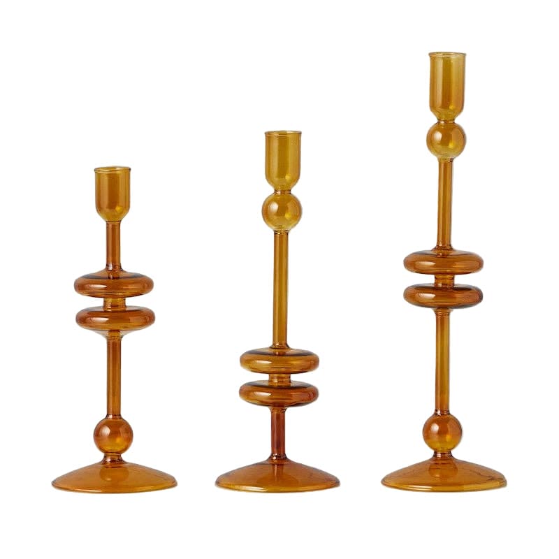 Glass Candlestick Pair, Large, Amber etúHOME Modern Nomad Home decor store Denver CO Colorado