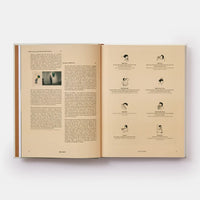 Open book with text and illustrations on a white background