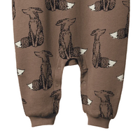 Brown pants with fox pattern on a plain background