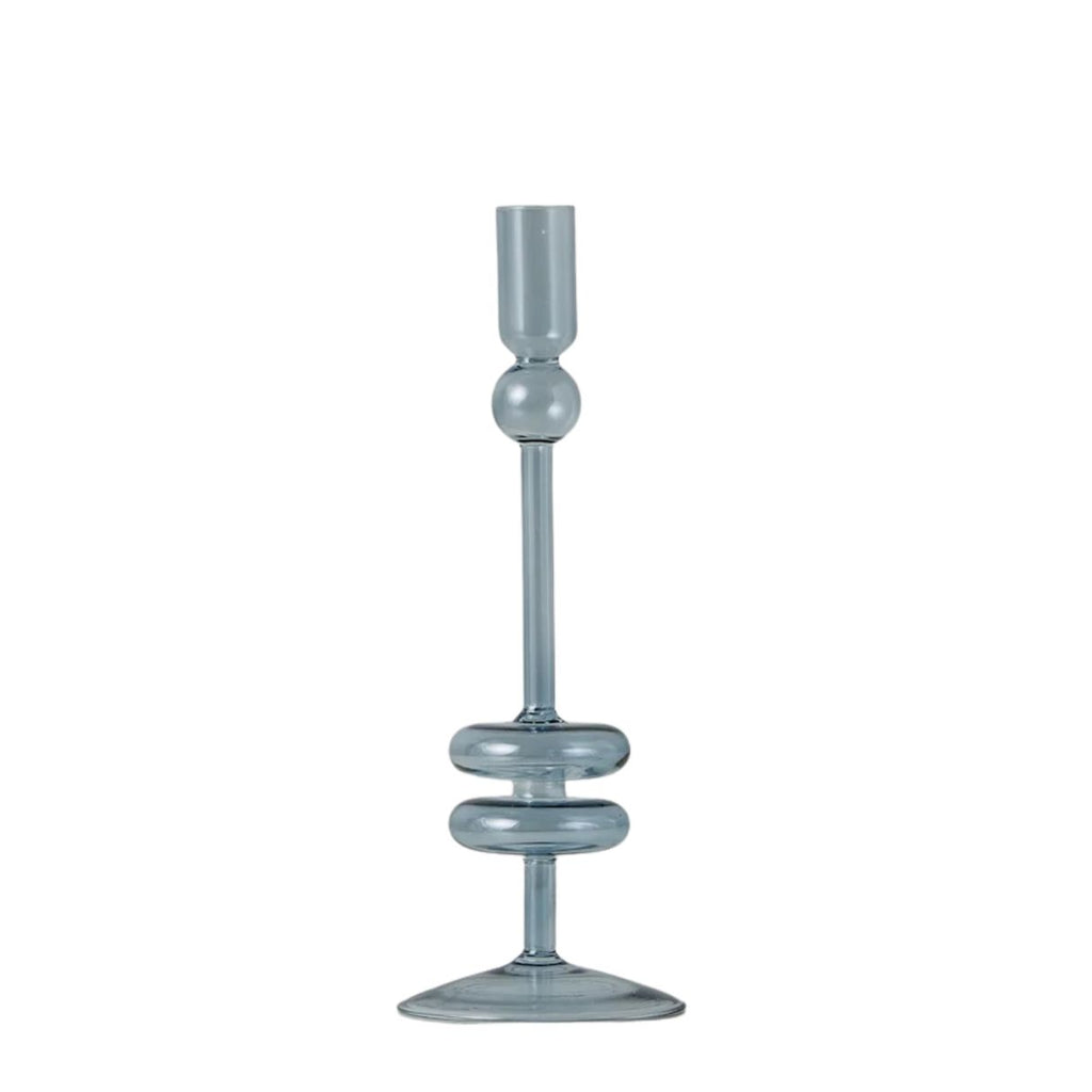 light blue glass candle holder on a white background