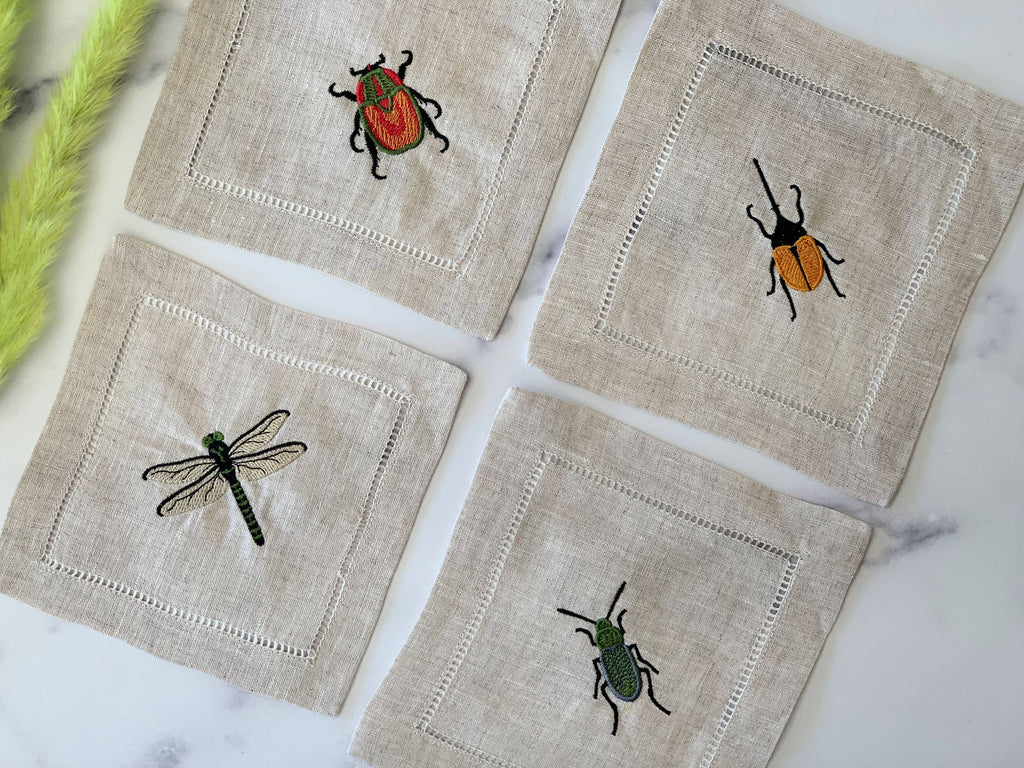 Insect Embroidered Coasters and Dinner Napkins - Set of Four Dot and Army Modern Nomad Home decor store Denver CO Colorado