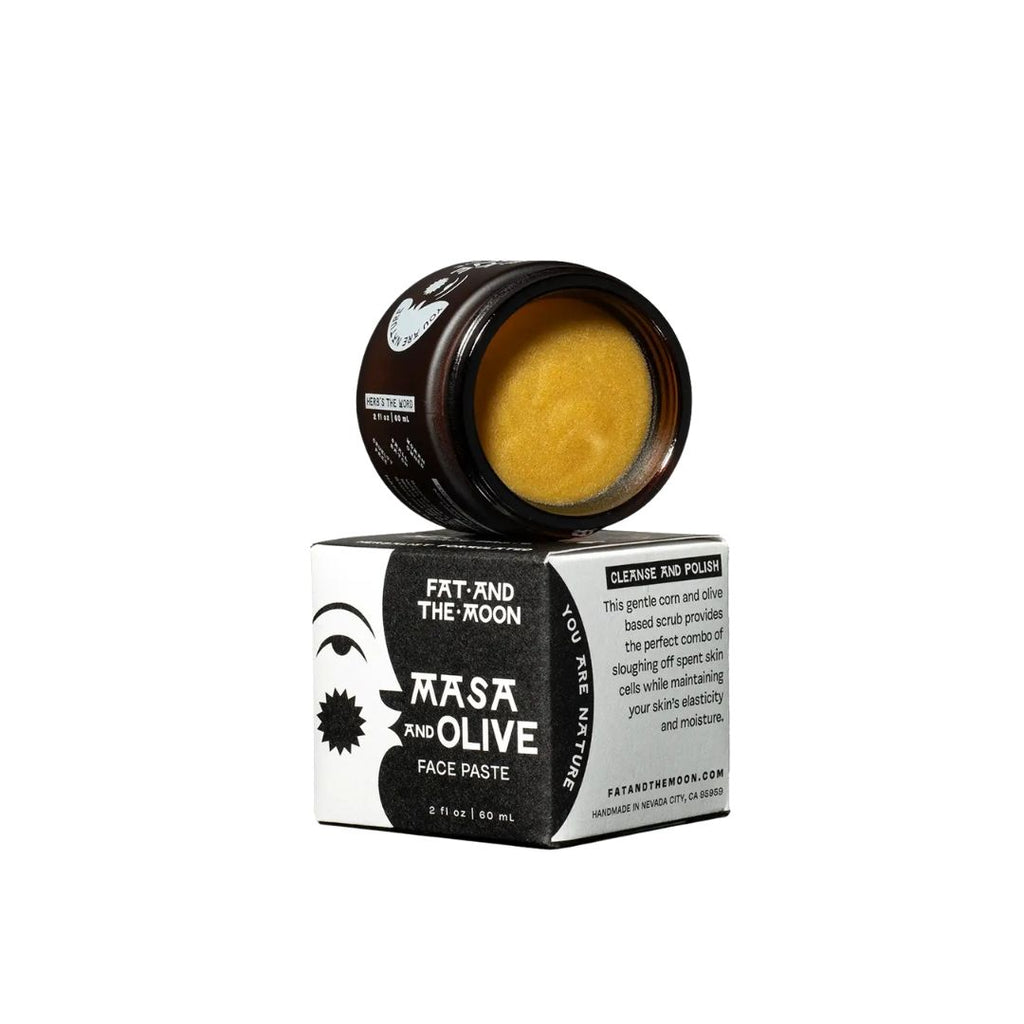 Masa Olive face paste with packaging on a white background