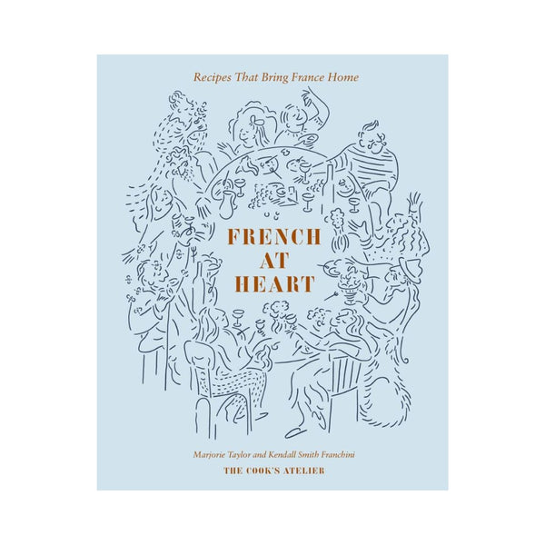 Book cover of 'French at Heart' with decorative design and text on a light blue background
