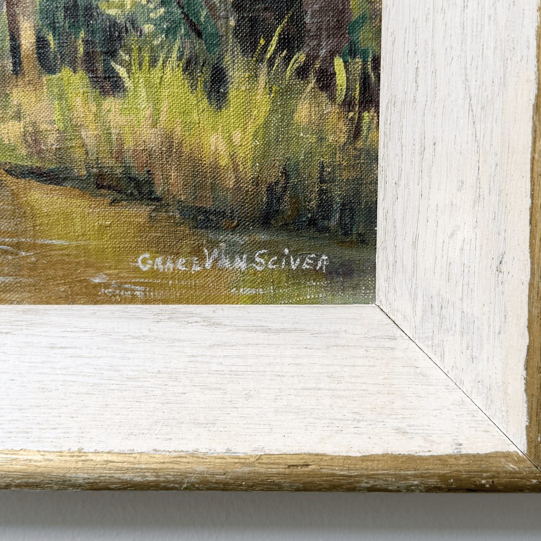 Artistic depiction of a landscape with a signature on a white background
