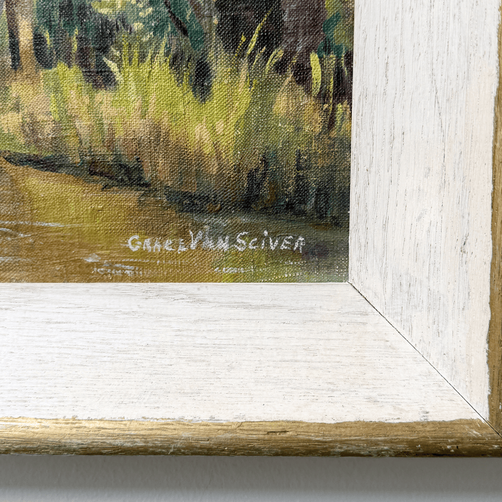 Artistic depiction of a landscape with a signature on a white background