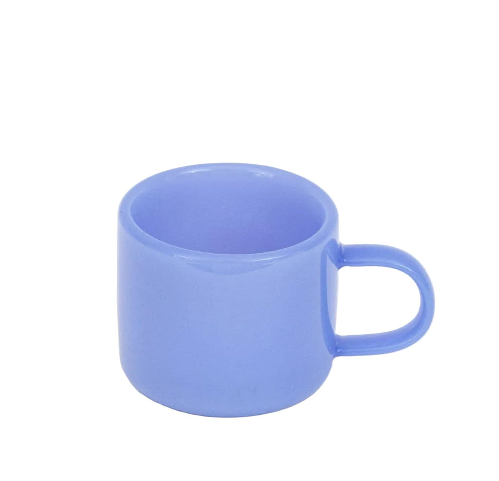 periwinkle blue espresso cup on a white background