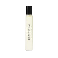 White cylindrical perfume bottle with a ribbed texture on a white background