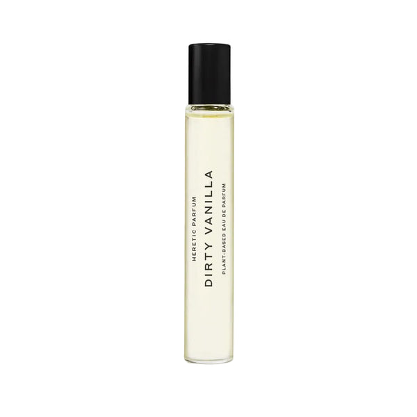White cylindrical perfume bottle with a ribbed texture on a white background
