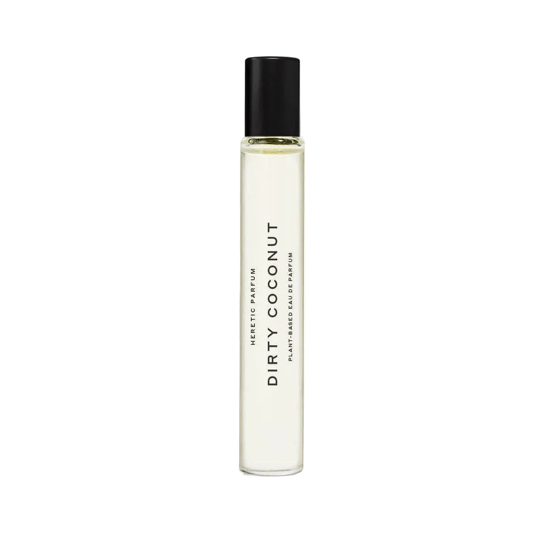 Perfume bottle labeled 'Dirty Coconut' on a white background