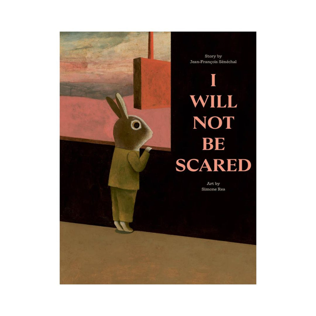 Book cover of 'I Will Not Be Scared' with a rabbit-like character and abstract background