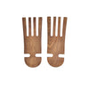 Two wooden salad servers on a white background