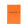 Orange book titled 'Manifest: 7 Steps to Living Your Best Life' by Roxie Nafousi on a light blue background