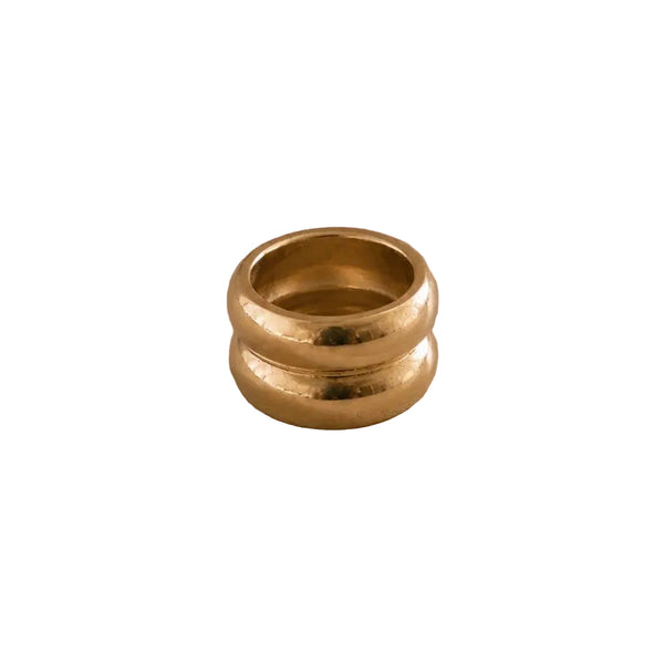 gold thick double banded ring on a white background