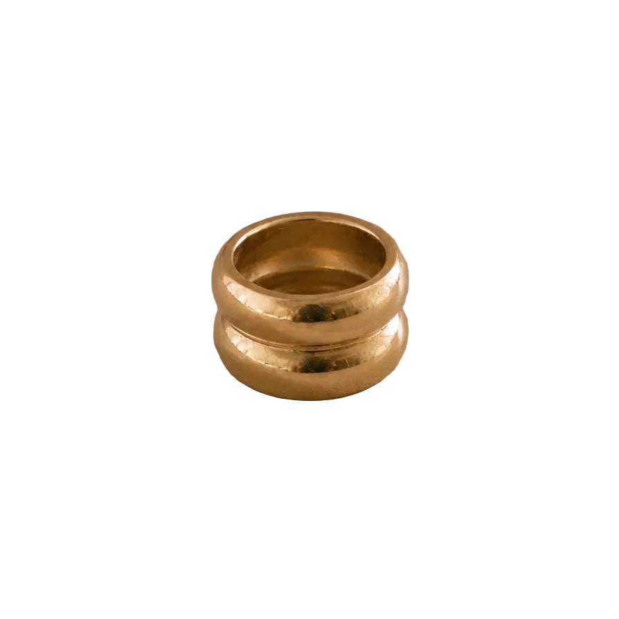 gold thick double banded ring on a white background