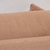 Image features the cushion of a brown mid-century modern wool sofa with a wooden frame against a white background.