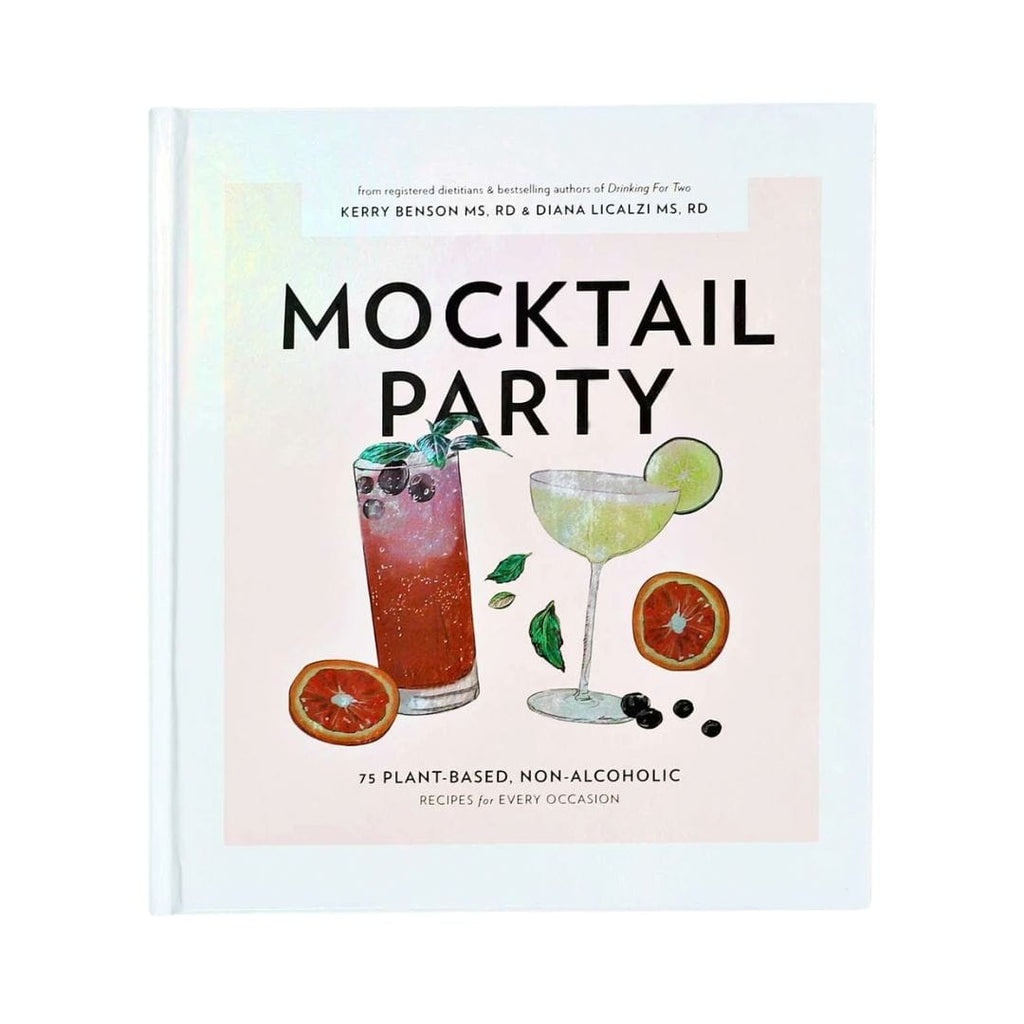 Book cover of 'Mocktail Party' with illustrations of cocktails on a light background