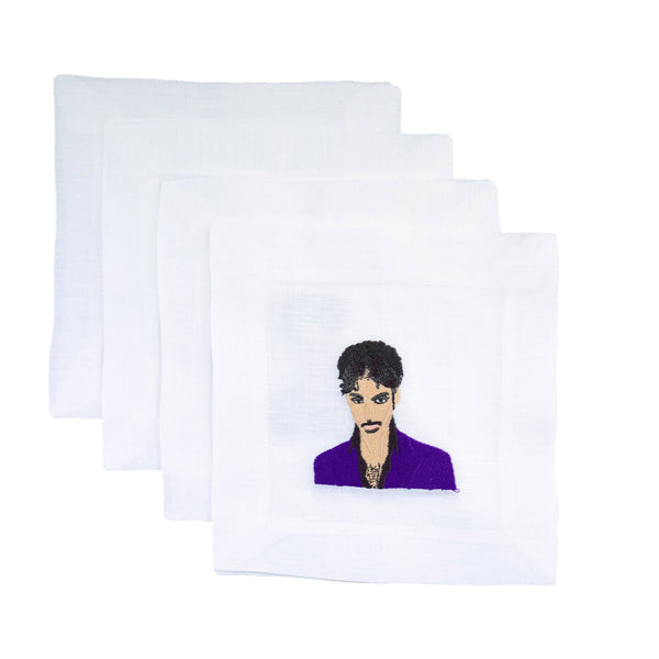 Set of white napkins with a printed design on a white background