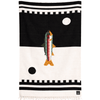 blanket with a fish design on a black and white background