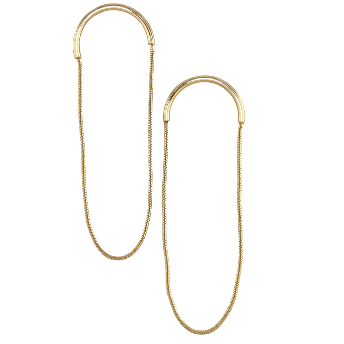 Gold chain earring on a white background