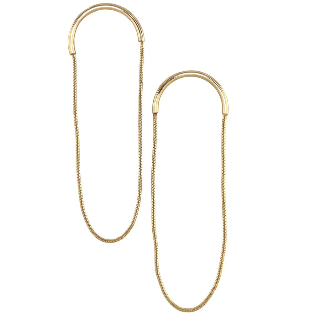 Gold chain earring on a white background