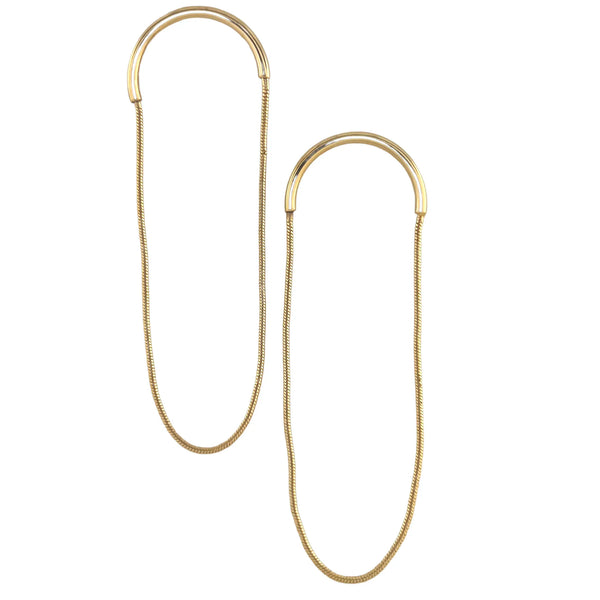 Gold chain earring on a white background