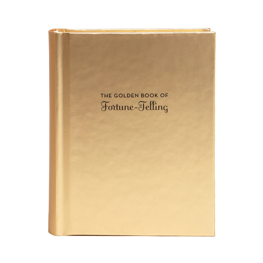 The Golden Book of Fortune-Telling with a metallic gold cover and black text, shown on a plain white background.