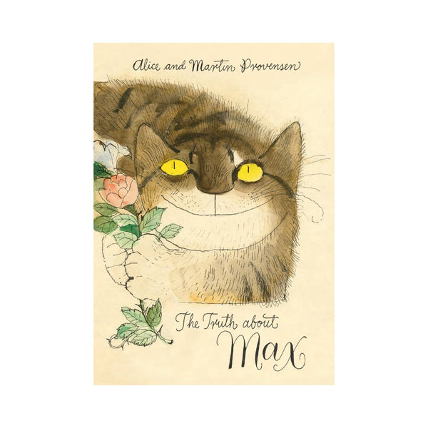 Book cover of 'The Truth about Max' featuring an illustration of a cat with flowers on a beige background.