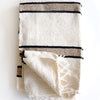 Folded blanket with black stripes on a white background