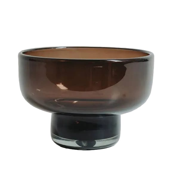 Smoky brown glass bowl on a white background
