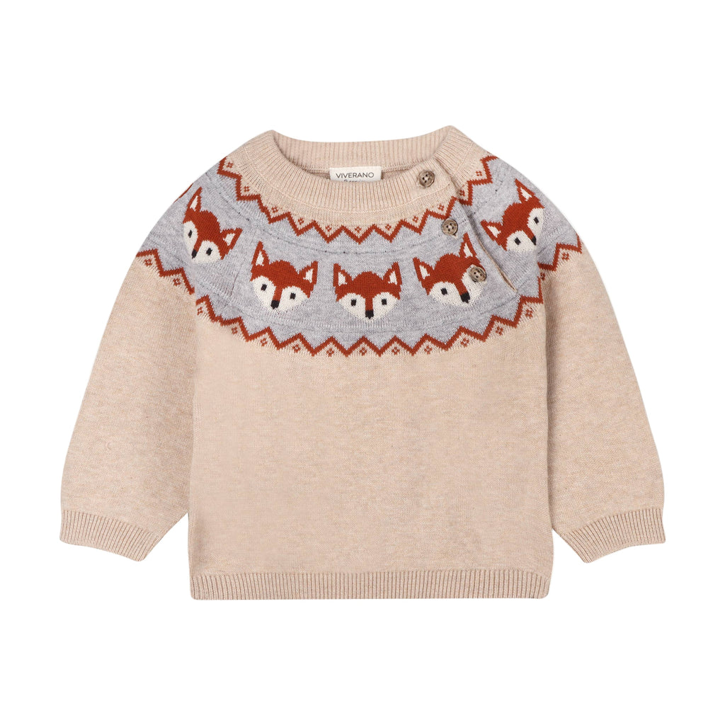 Children's sweater with fox pattern on a white background