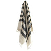 Striped towel with black and beige colors on a white background