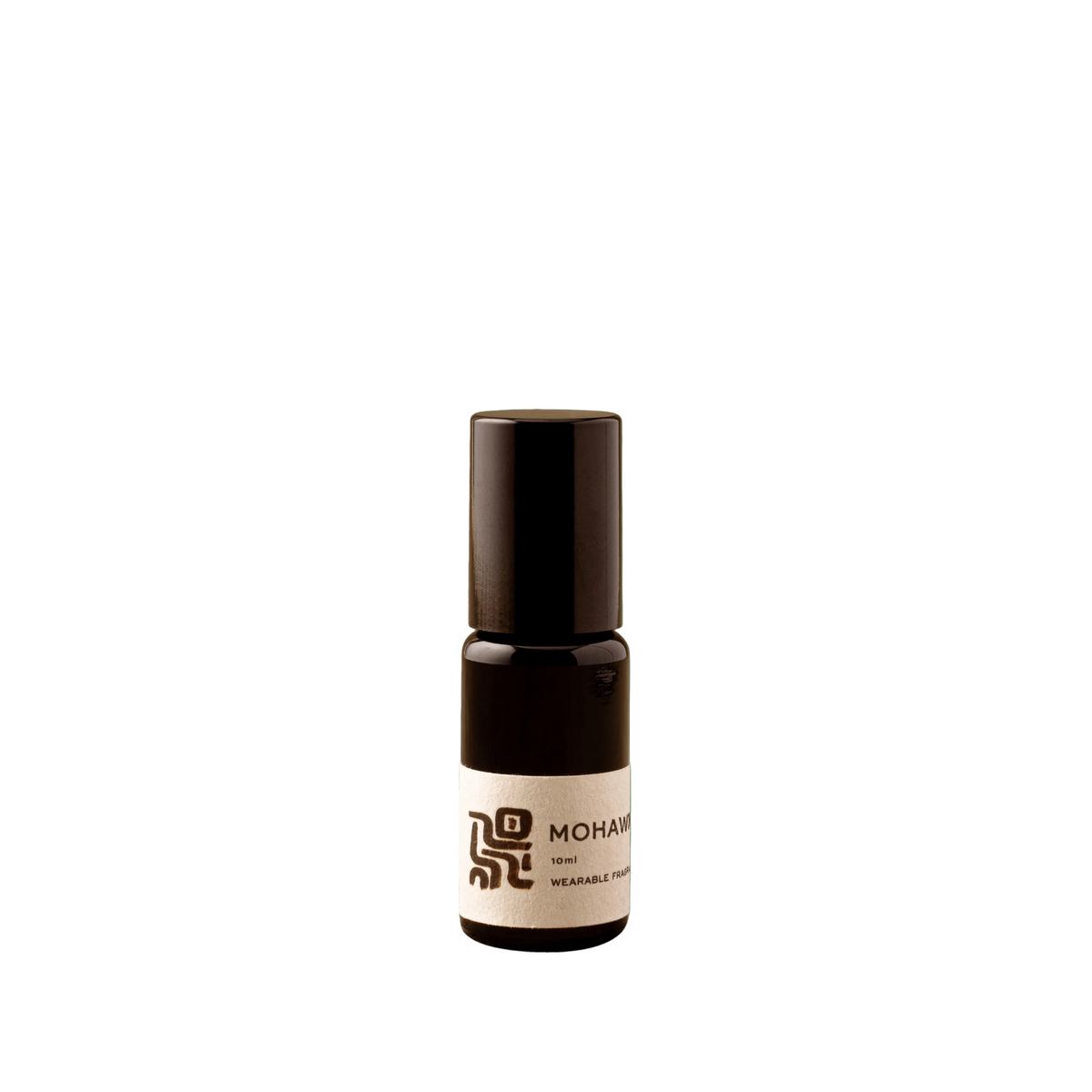 Small brown bottle with a label on a green background