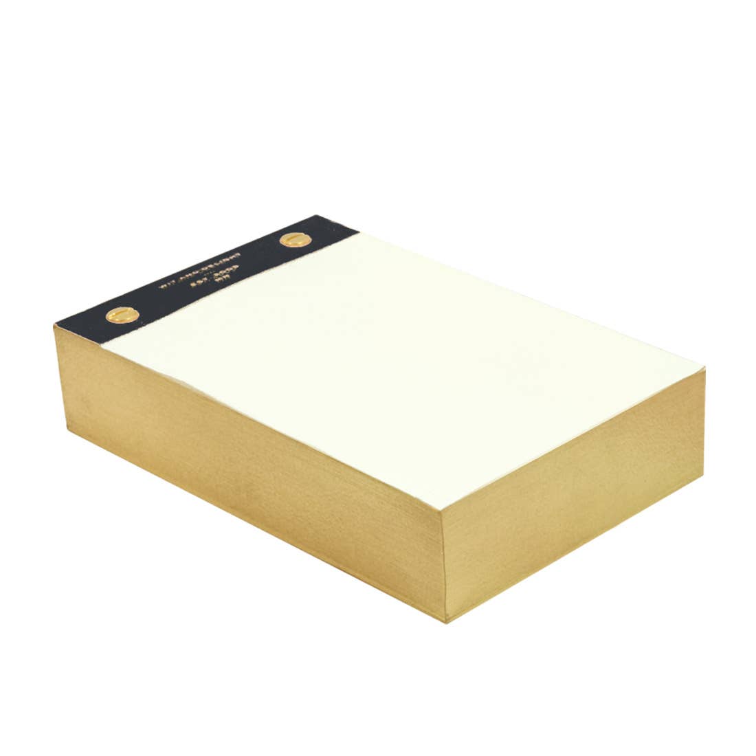 A gold-colored rectangular box with a cream-colored top surface and a black header band along one edge, photographed on a plain white background.