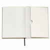 Open notebook with blank pages on a white background