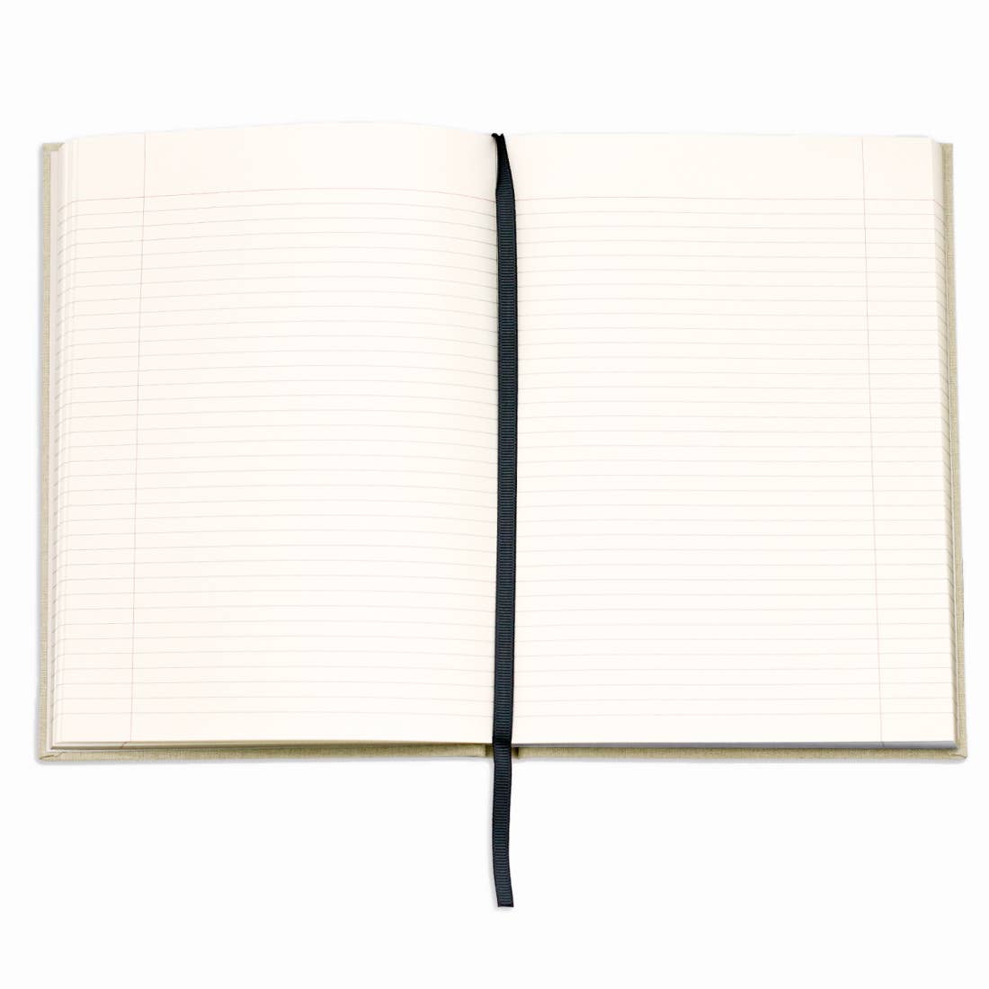 Open notebook with lined pages on a white background