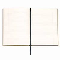 Open notebook with lined pages on a white background