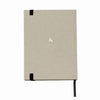 Beige notebook with black accents and a logo on a white background