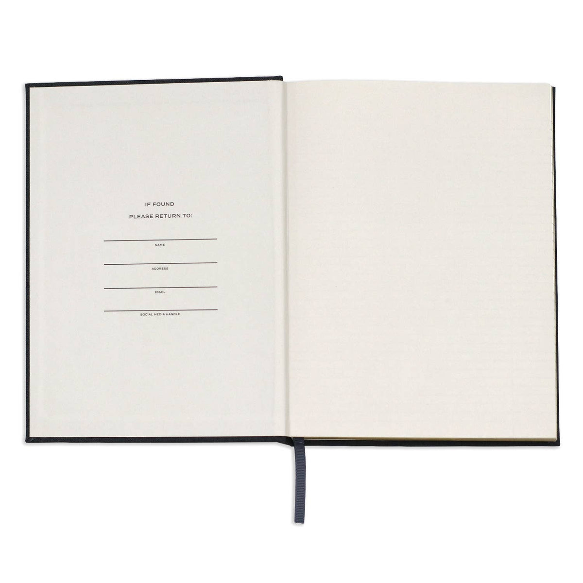 Open notebook with a blank page on a white background